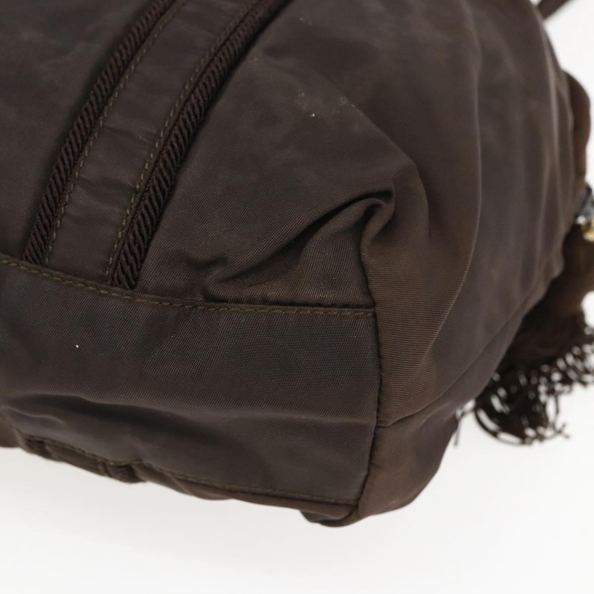 PRADA Shoulder Bag Nylon Brown Gold Auth bs33239