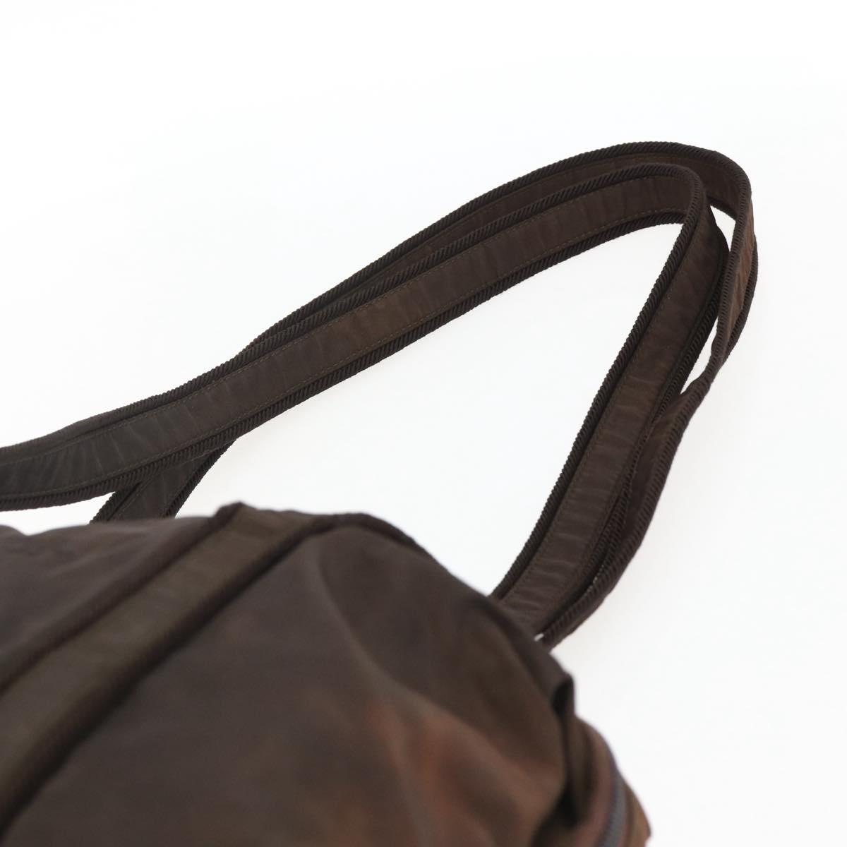 PRADA Shoulder Bag Nylon Brown Gold Auth bs33239