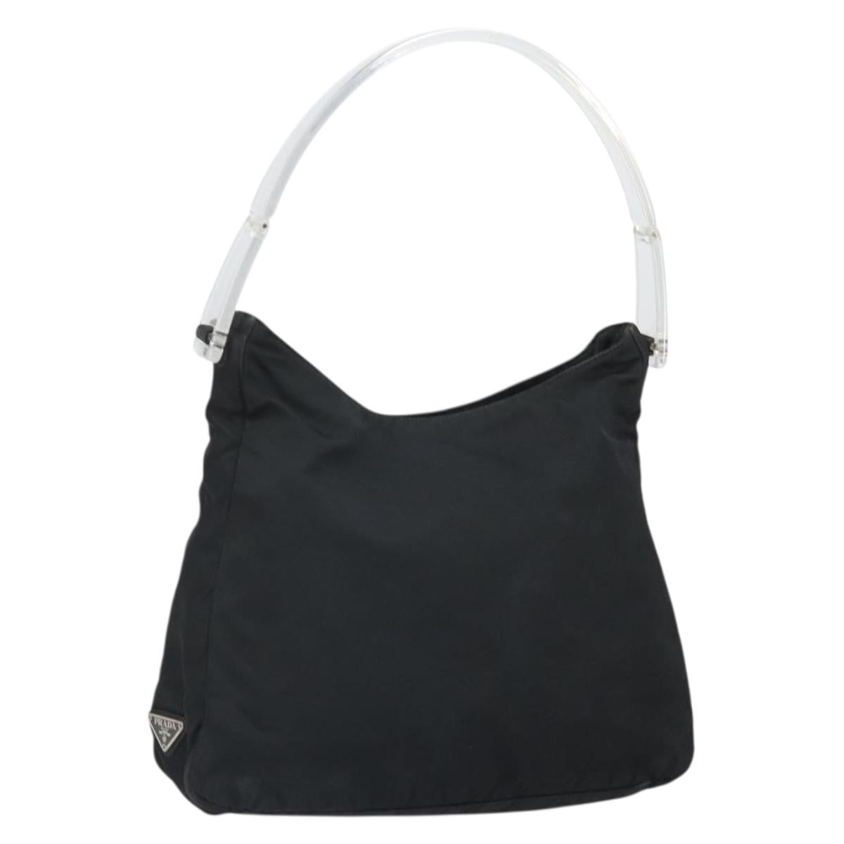 PRADA Tote Bag Nylon Black Silver Auth bs33240