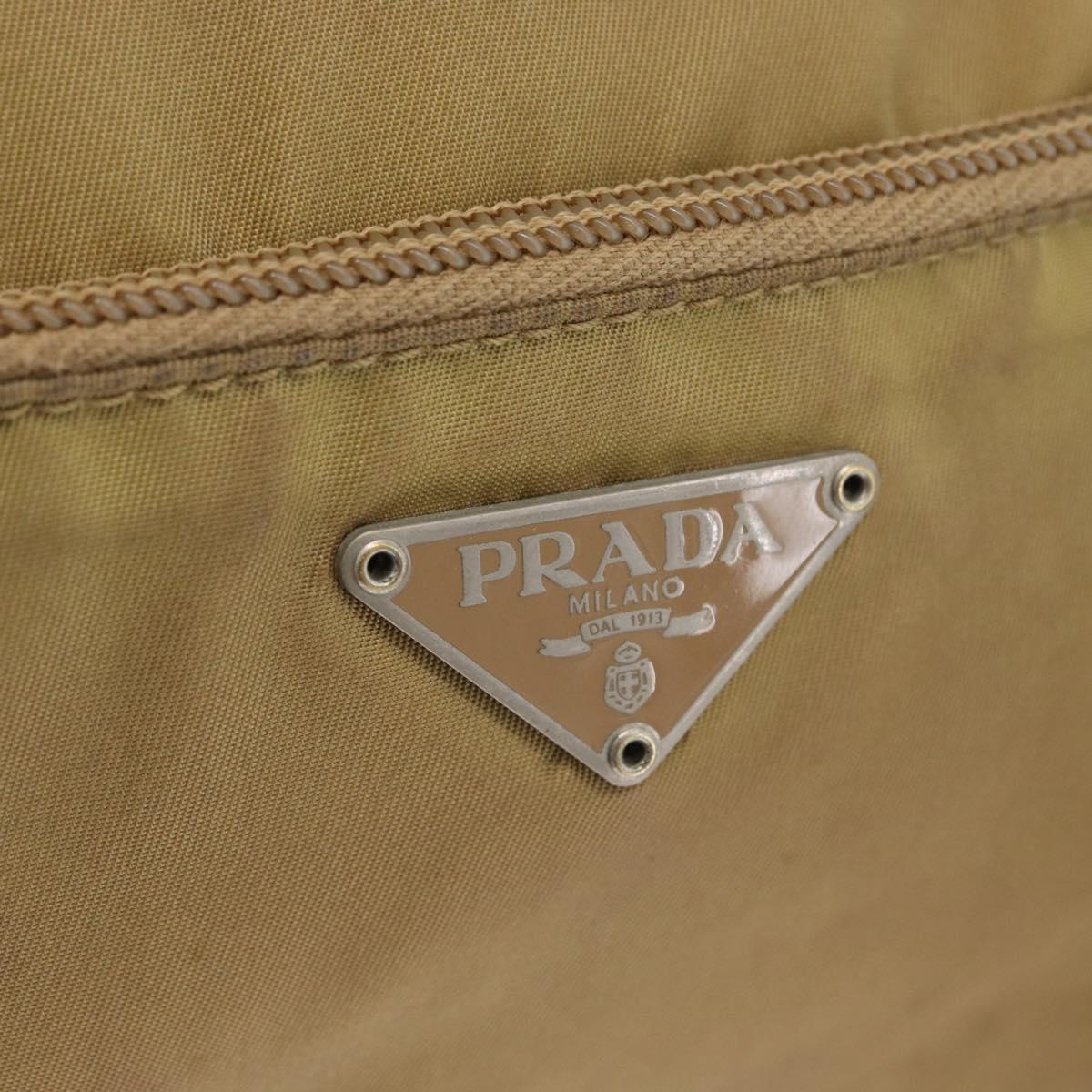 PRADA Shoulder Bag Nylon Beige Silver Auth bs33242