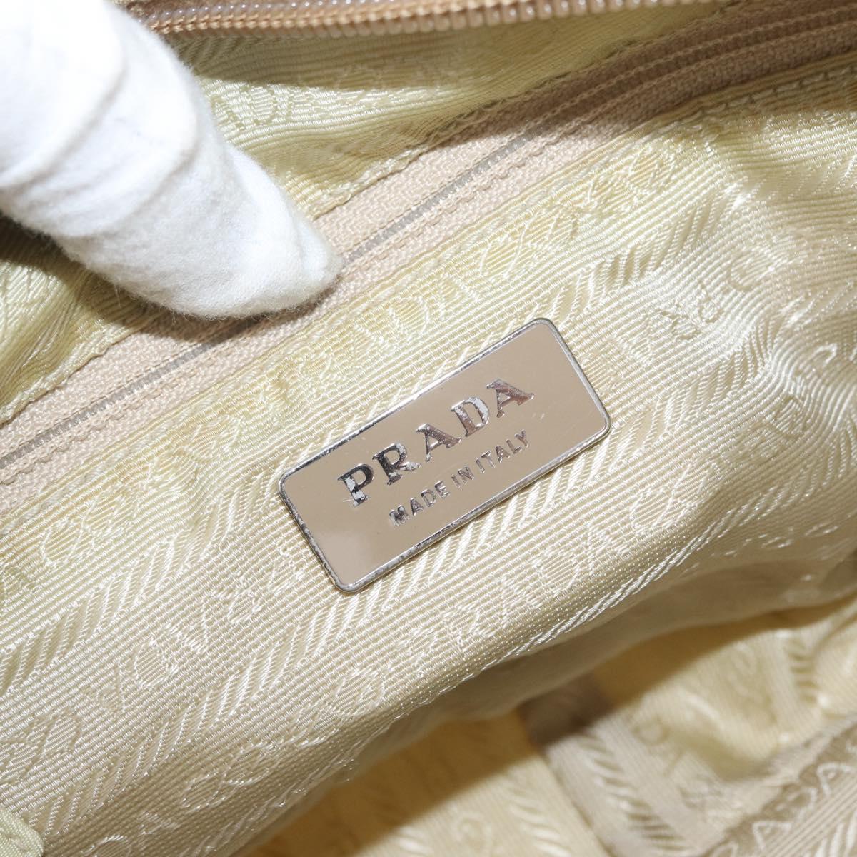 PRADA Shoulder Bag Nylon Beige Silver Auth bs33242