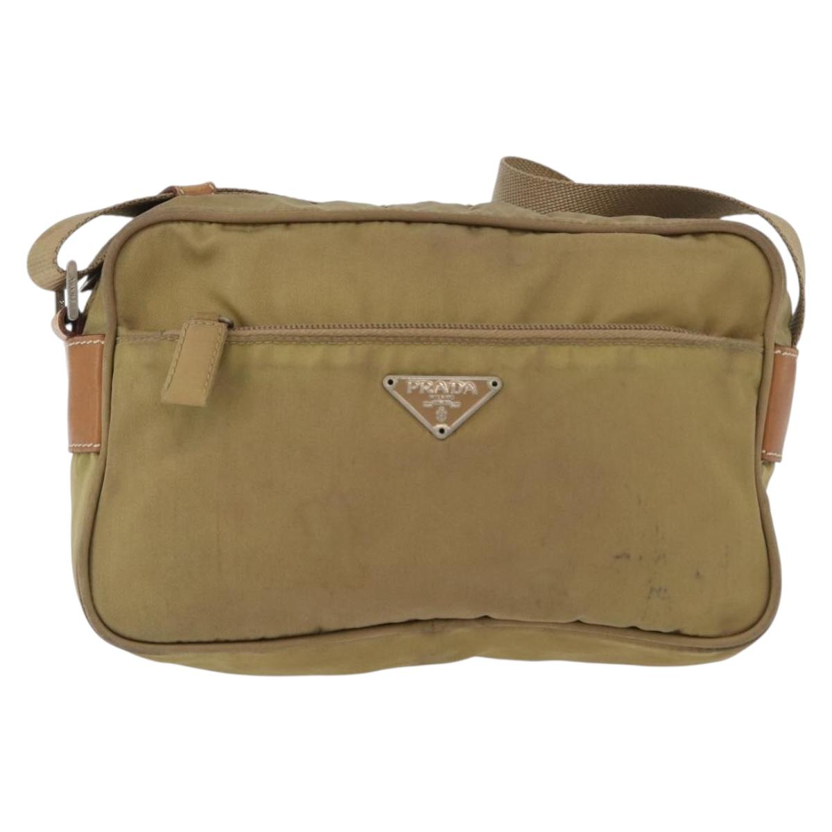 PRADA Shoulder Bag Nylon Beige Silver Auth bs33242