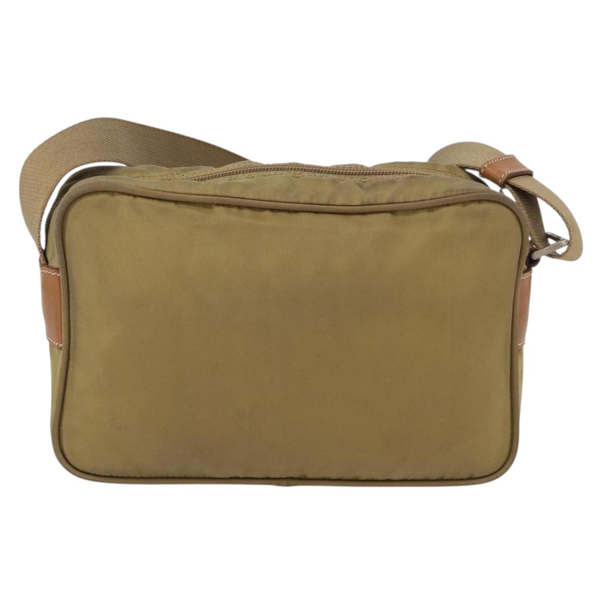 PRADA Shoulder Bag Nylon Beige Silver Auth bs33242
