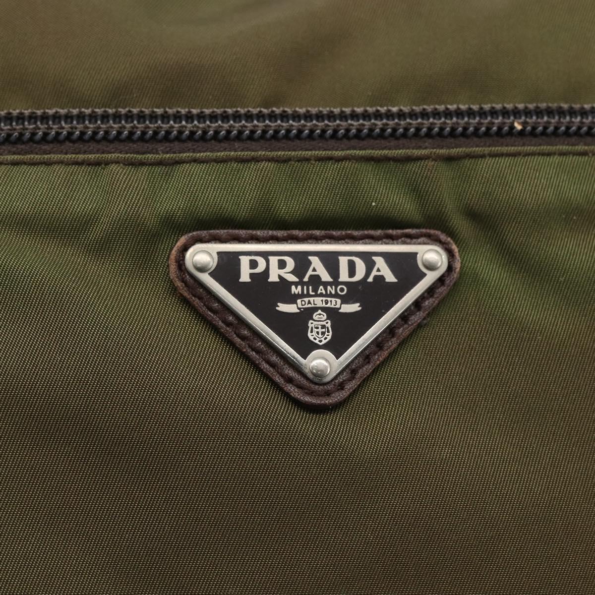 PRADA Shoulder Bag Nylon Khaki Silver Auth bs33243