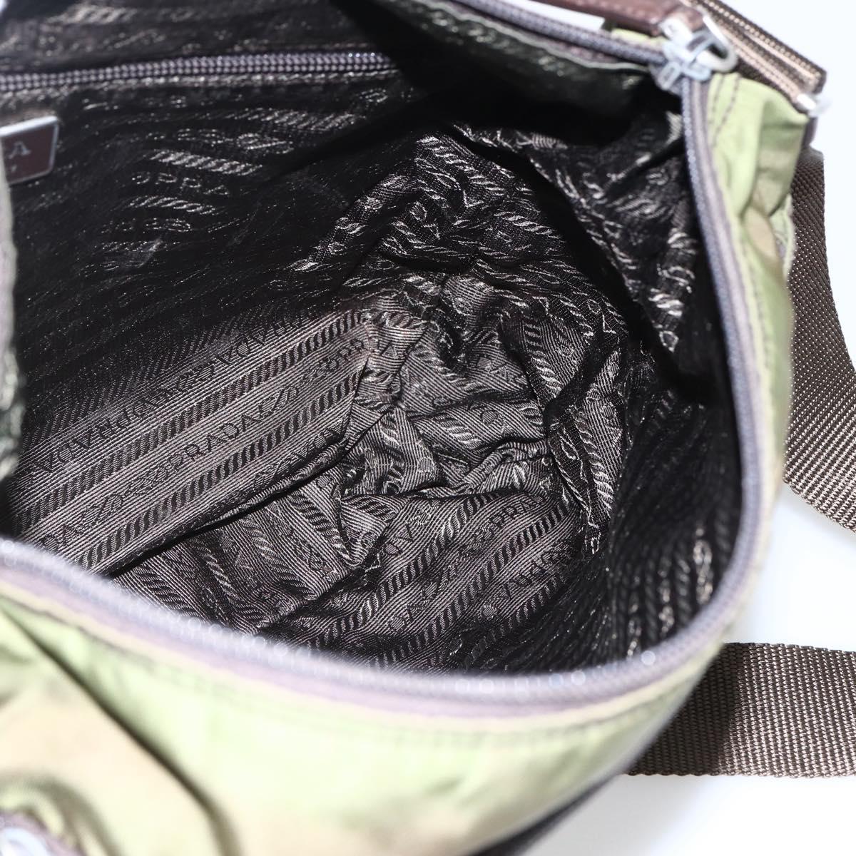 PRADA Shoulder Bag Nylon Khaki Silver Auth bs33243