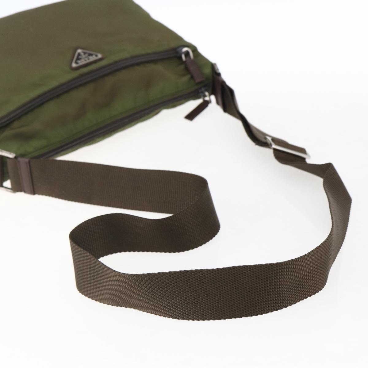 PRADA Shoulder Bag Nylon Khaki Silver Auth bs33243