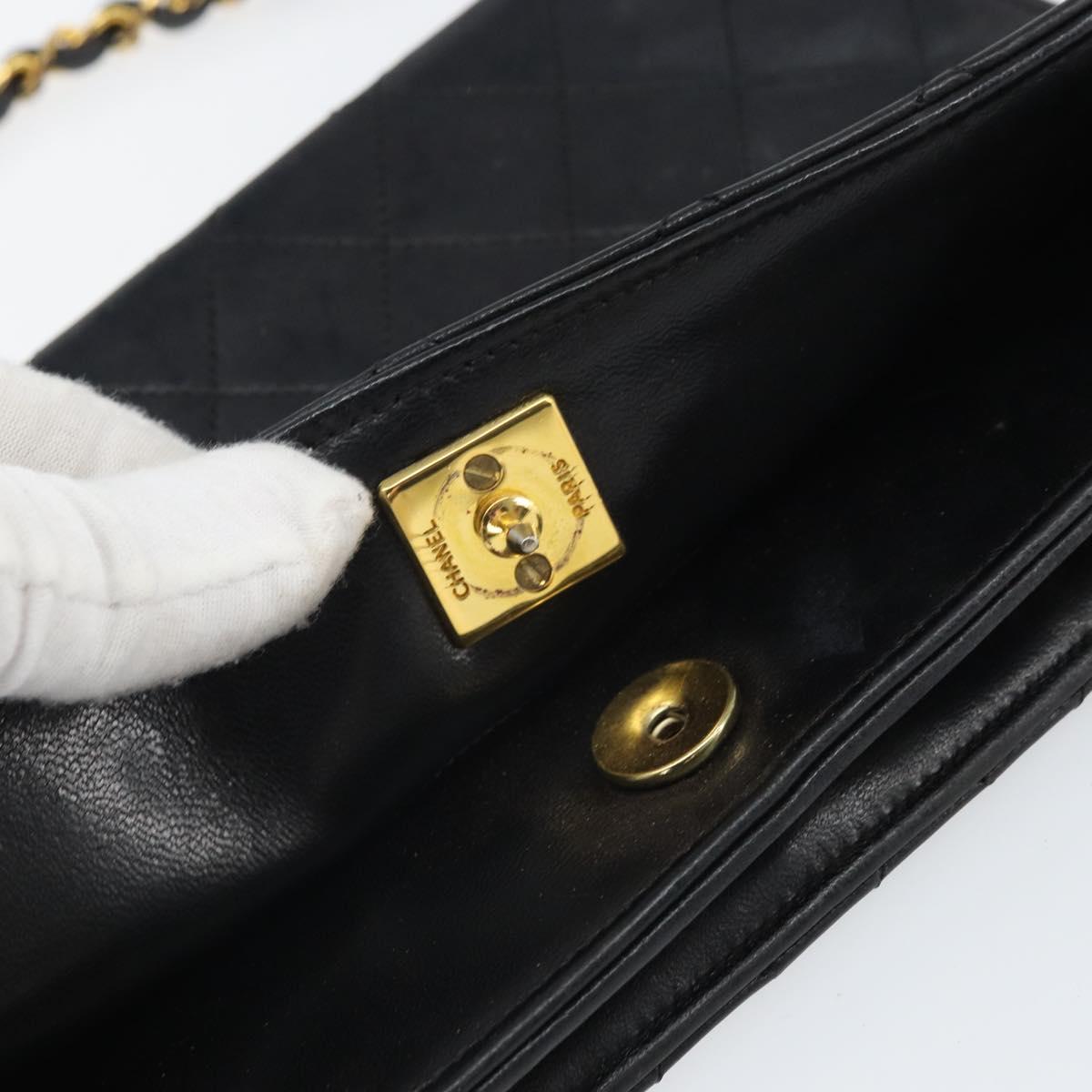 CHANEL Matelasse Chain Shoulder Bag Lamb Skin Black Gold CC Auth bs33250