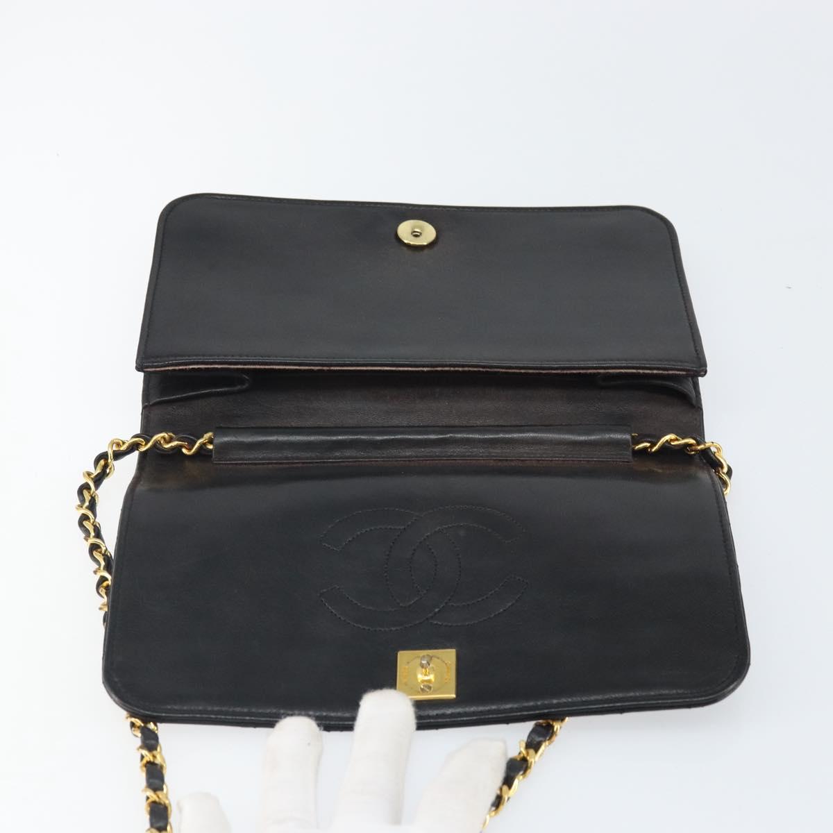 CHANEL Matelasse Chain Shoulder Bag Lamb Skin Black Gold CC Auth bs33250