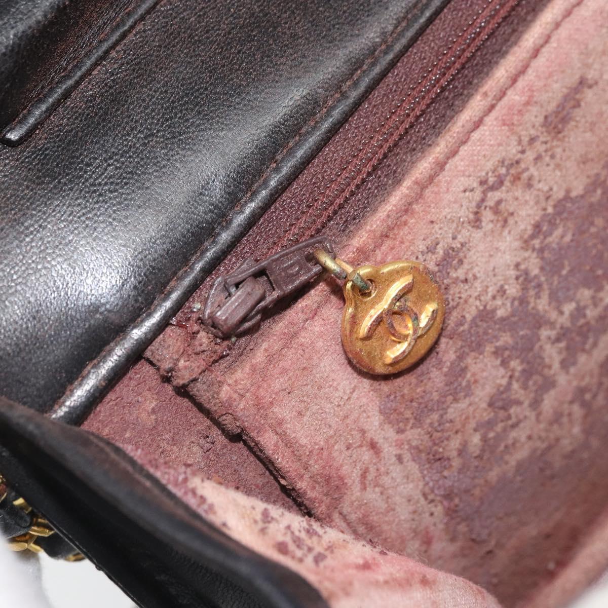 CHANEL Matelasse Chain Shoulder Bag Lamb Skin Black Gold CC Auth bs33250