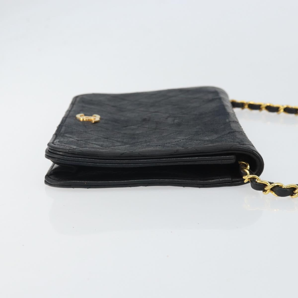 CHANEL Matelasse Chain Shoulder Bag Lamb Skin Black Gold CC Auth bs33250