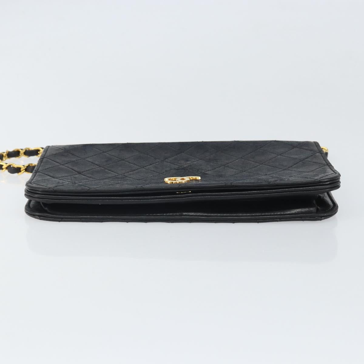 CHANEL Matelasse Chain Shoulder Bag Lamb Skin Black Gold CC Auth bs33250
