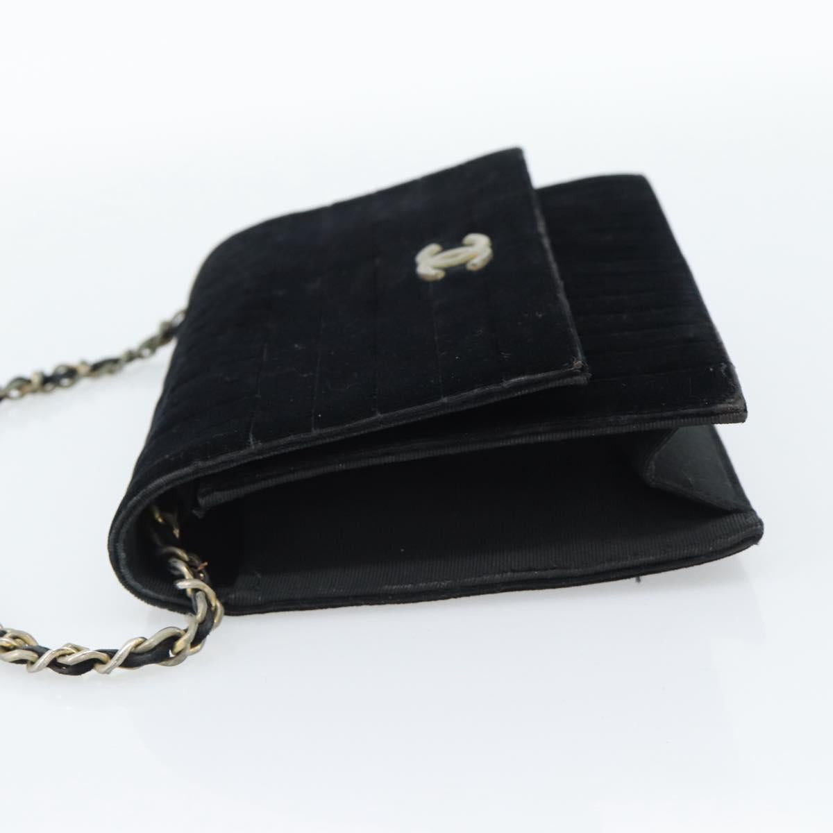 CHANEL Mademoiselle Chain Shoulder Bag Velor Black Gold CC Auth bs33251