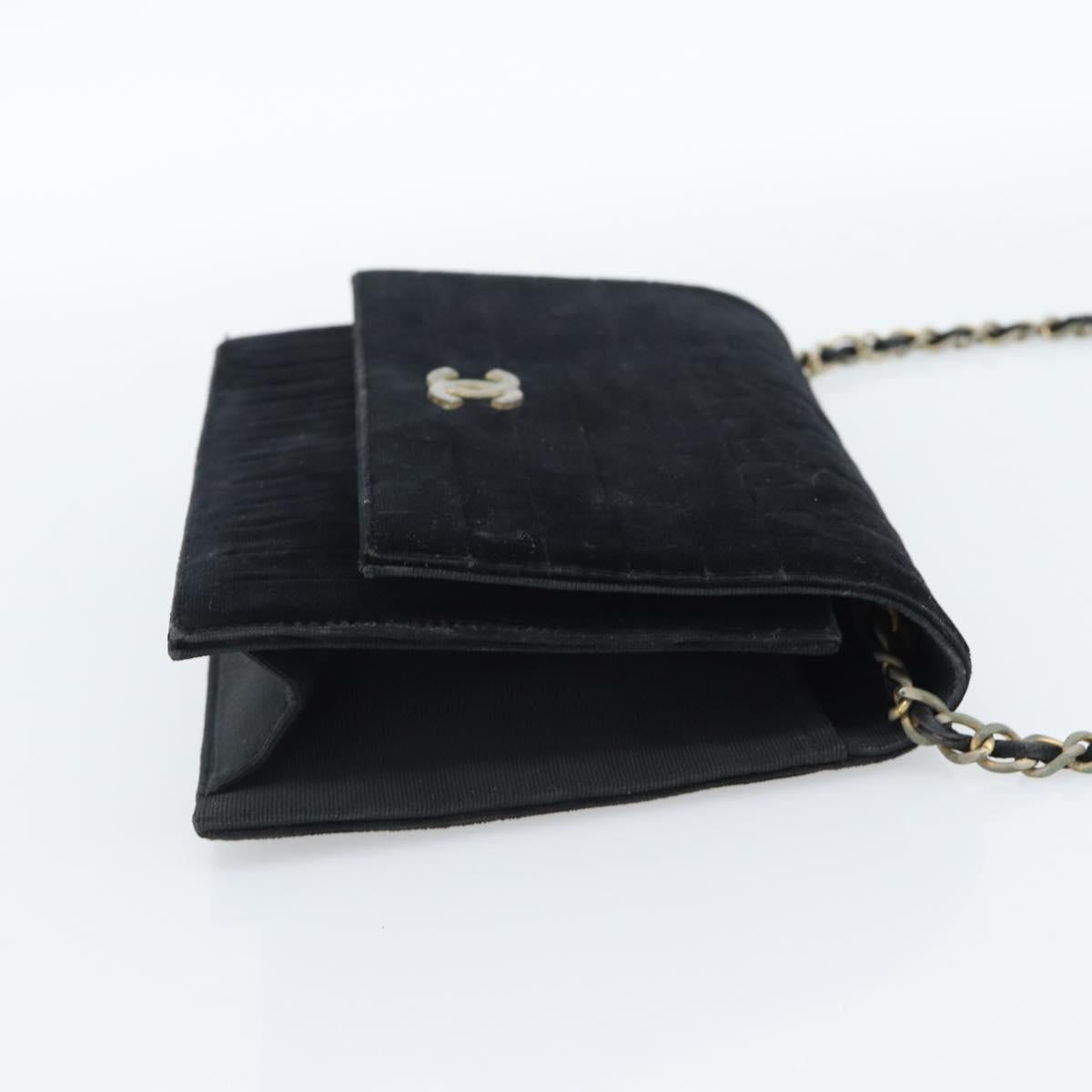 CHANEL Mademoiselle Chain Shoulder Bag Velor Black Gold CC Auth bs33251