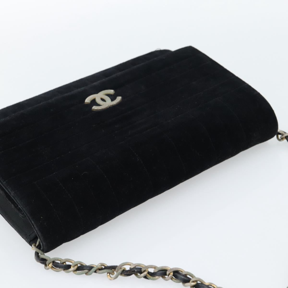 CHANEL Mademoiselle Chain Shoulder Bag Velor Black Gold CC Auth bs33251