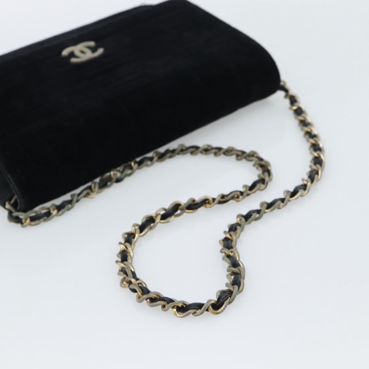 CHANEL Mademoiselle Chain Shoulder Bag Velor Black Gold CC Auth bs33251