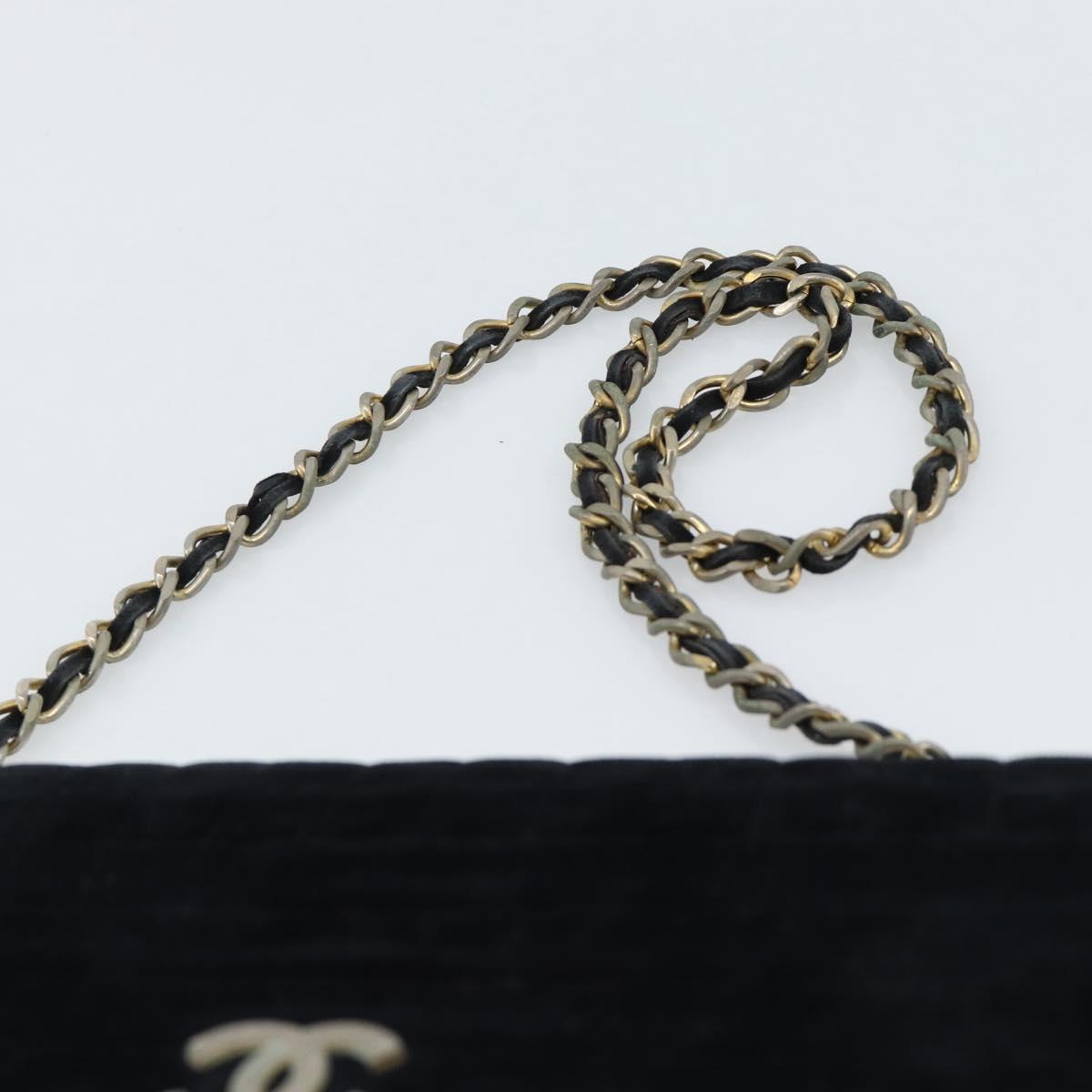 CHANEL Mademoiselle Chain Shoulder Bag Velor Black Gold CC Auth bs33251