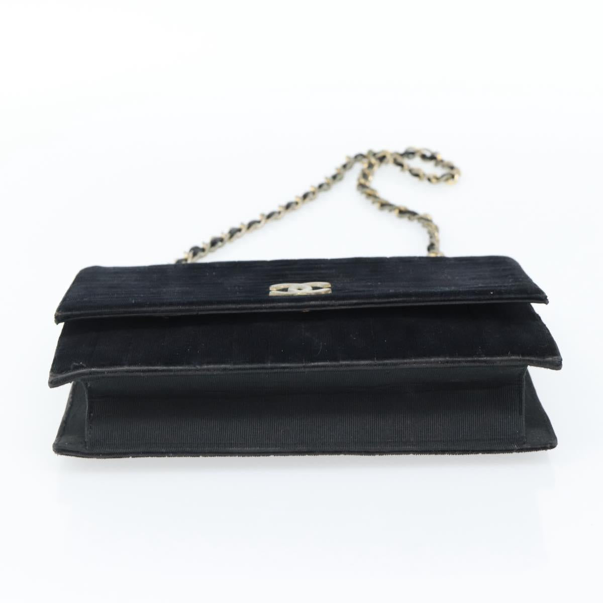 CHANEL Mademoiselle Chain Shoulder Bag Velor Black Gold CC Auth bs33251