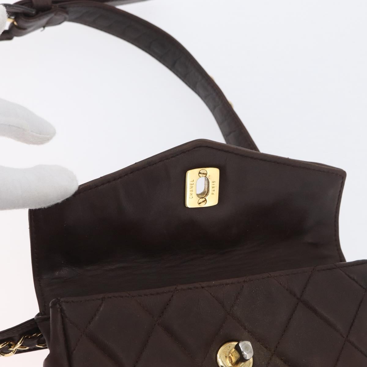 CHANEL Matelasse Waist bag Lamb Skin Brown Gold CC Auth bs33252