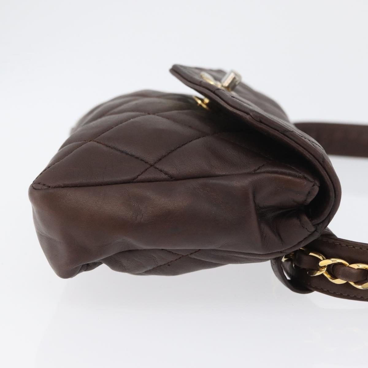 CHANEL Matelasse Waist bag Lamb Skin Brown Gold CC Auth bs33252