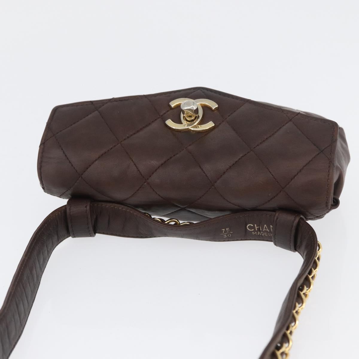 CHANEL Matelasse Waist bag Lamb Skin Brown Gold CC Auth bs33252