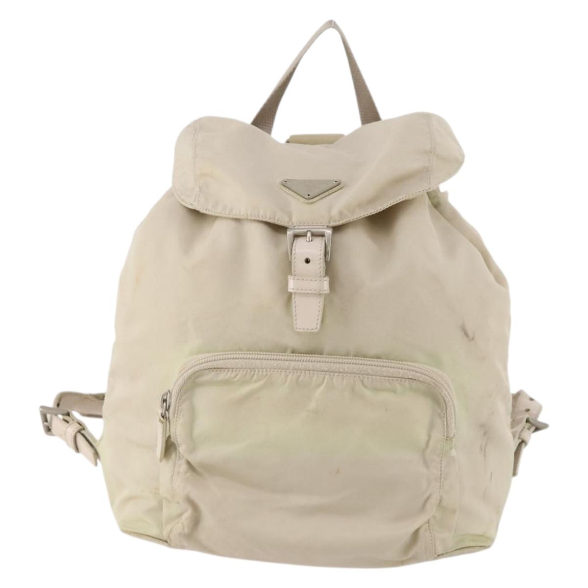 PRADA Backpack Nylon White Silver Auth bs33253