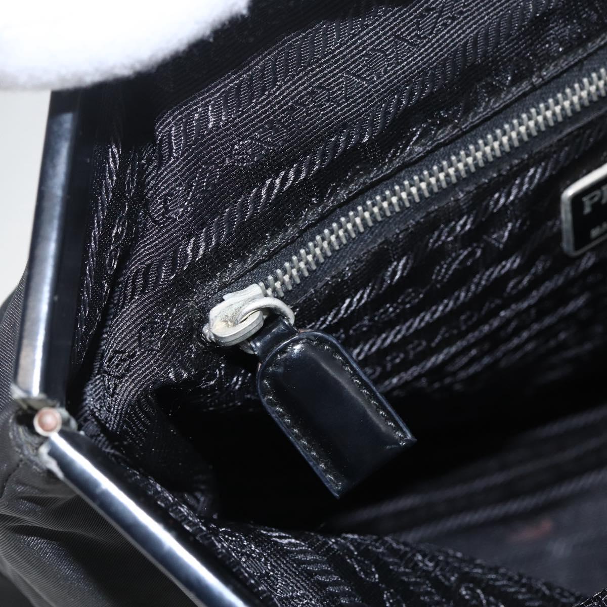 PRADA Tote Bag Nylon Black Silver Auth bs33254