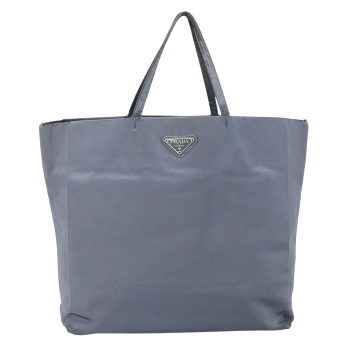 PRADA Tote Bag Satin Blue Silver Auth bs33255