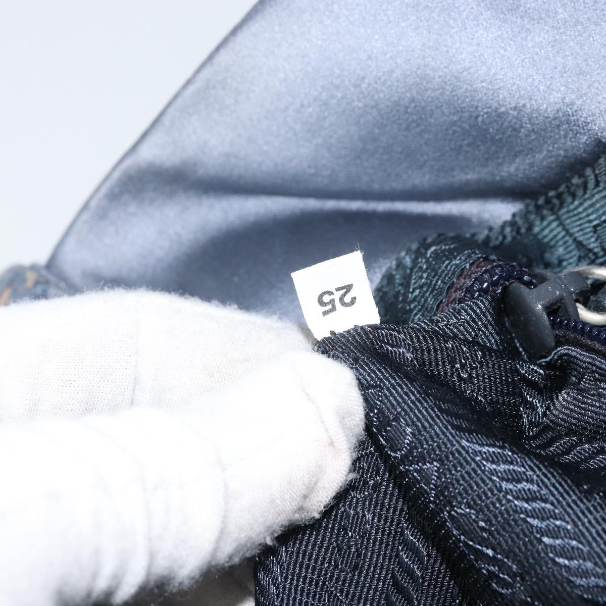 PRADA Tote Bag Satin Blue Silver Auth bs33255