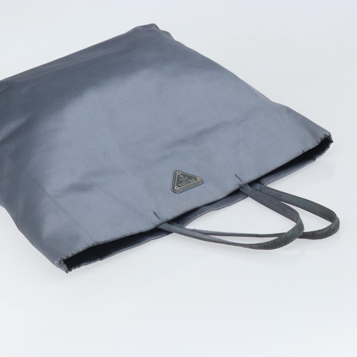 PRADA Tote Bag Satin Blue Silver Auth bs33255