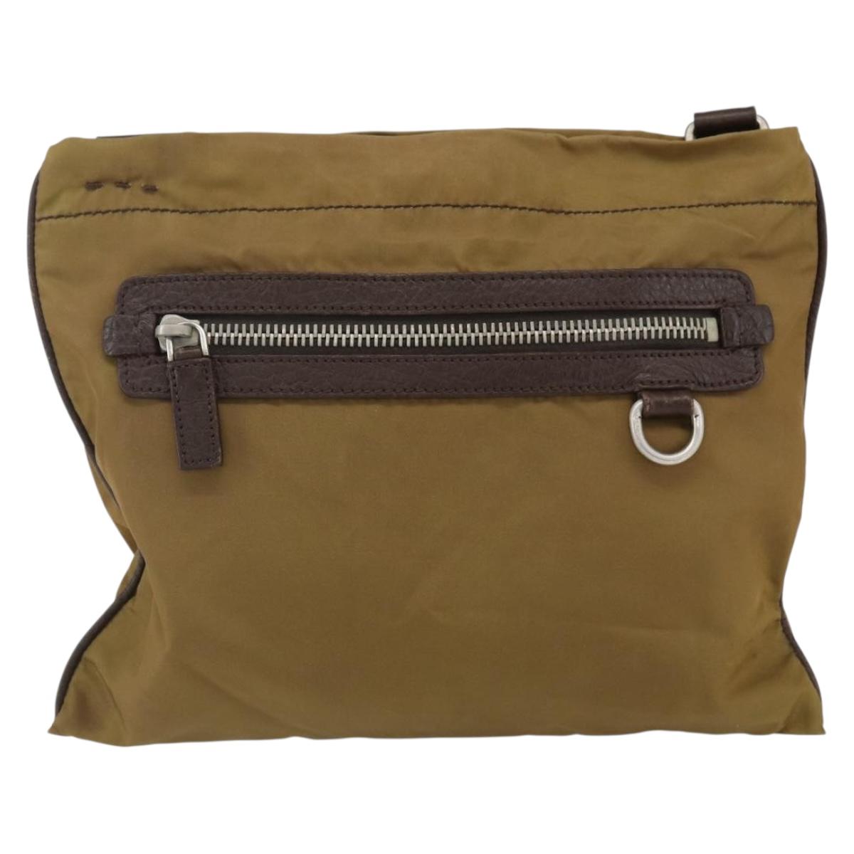PRADA Shoulder Bag Nylon Beige Silver Auth bs33257