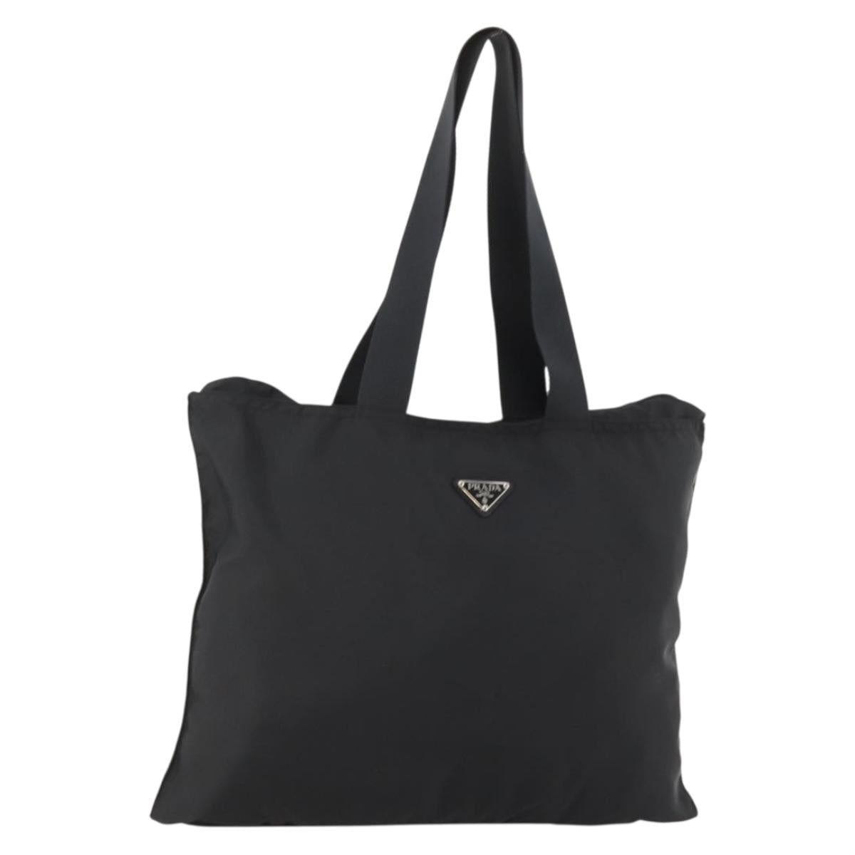 PRADA Tote Bag Nylon Black Silver Auth bs33259