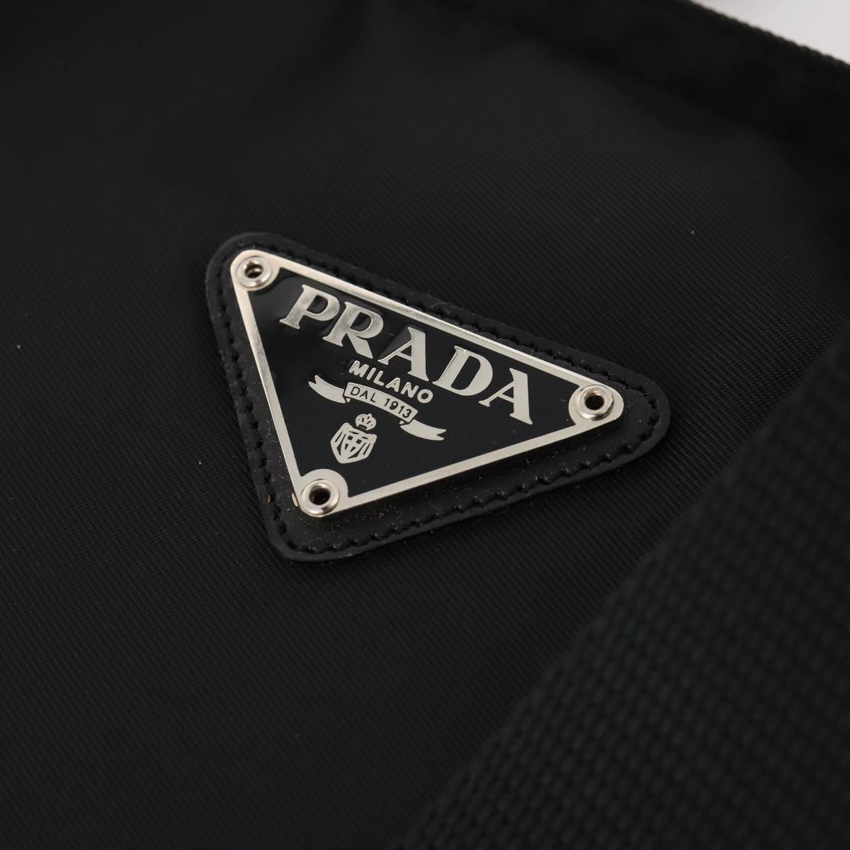 PRADA Tote Bag Nylon Black Silver Auth bs33259