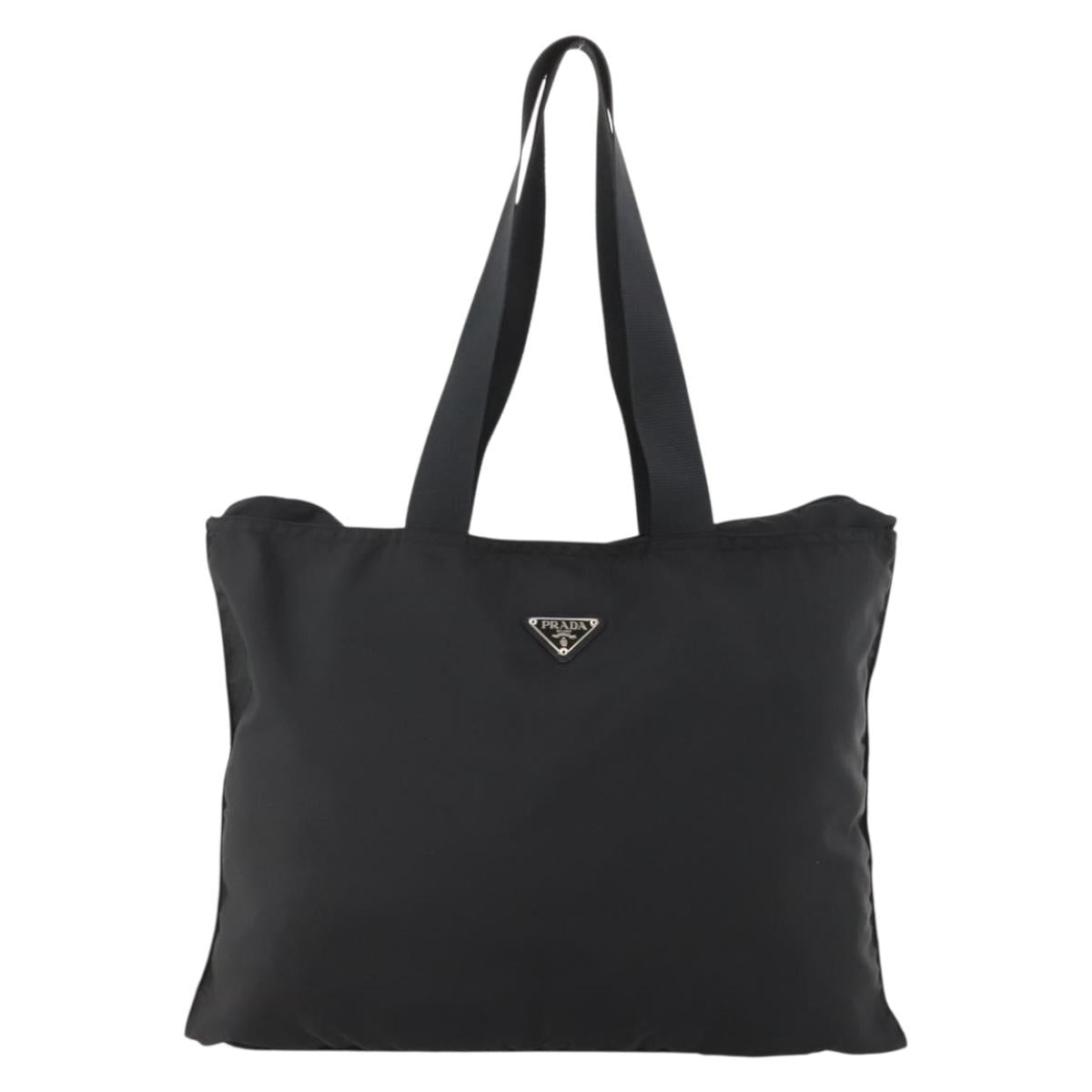 PRADA Tote Bag Nylon Black Silver Auth bs33259