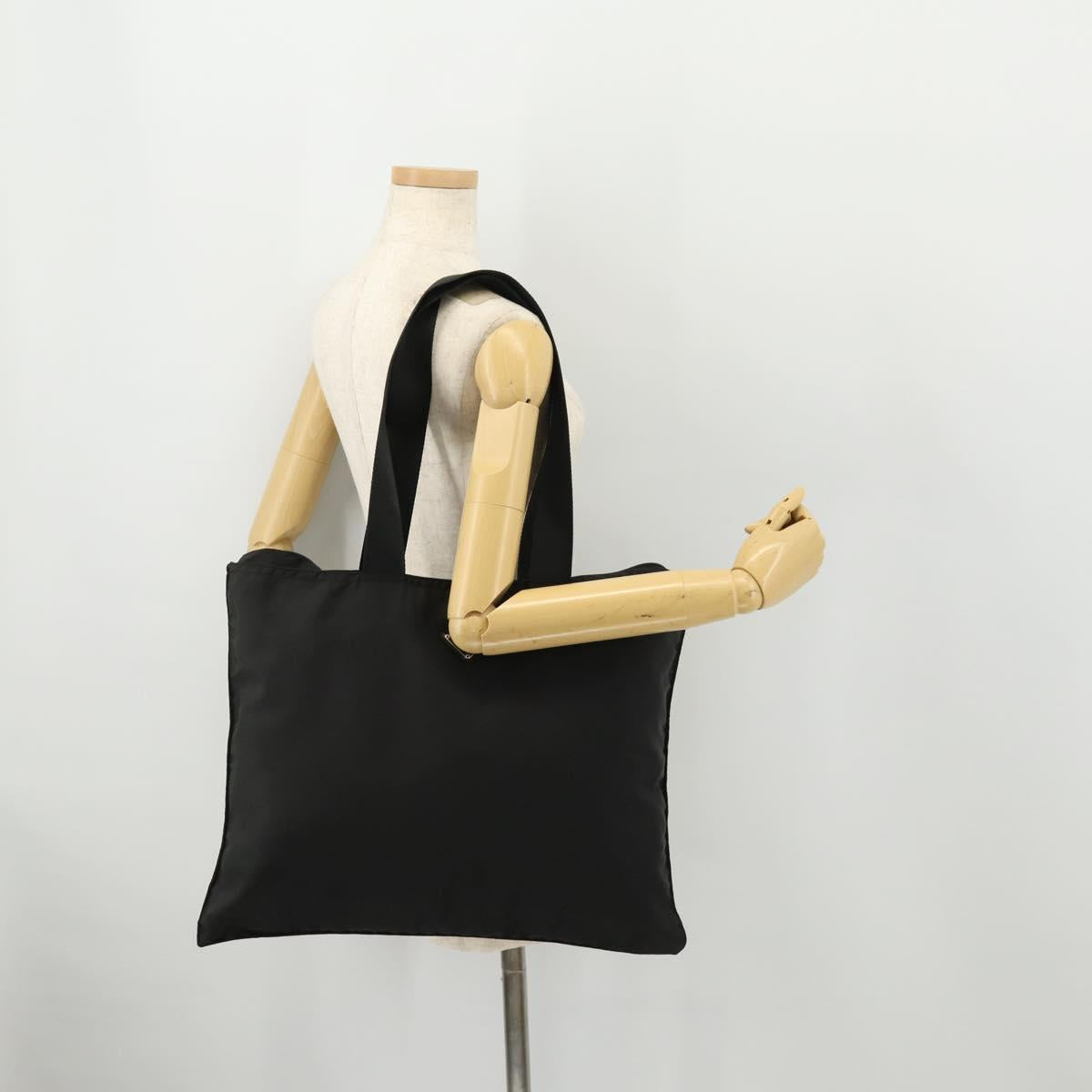 PRADA Tote Bag Nylon Black Silver Auth bs33259