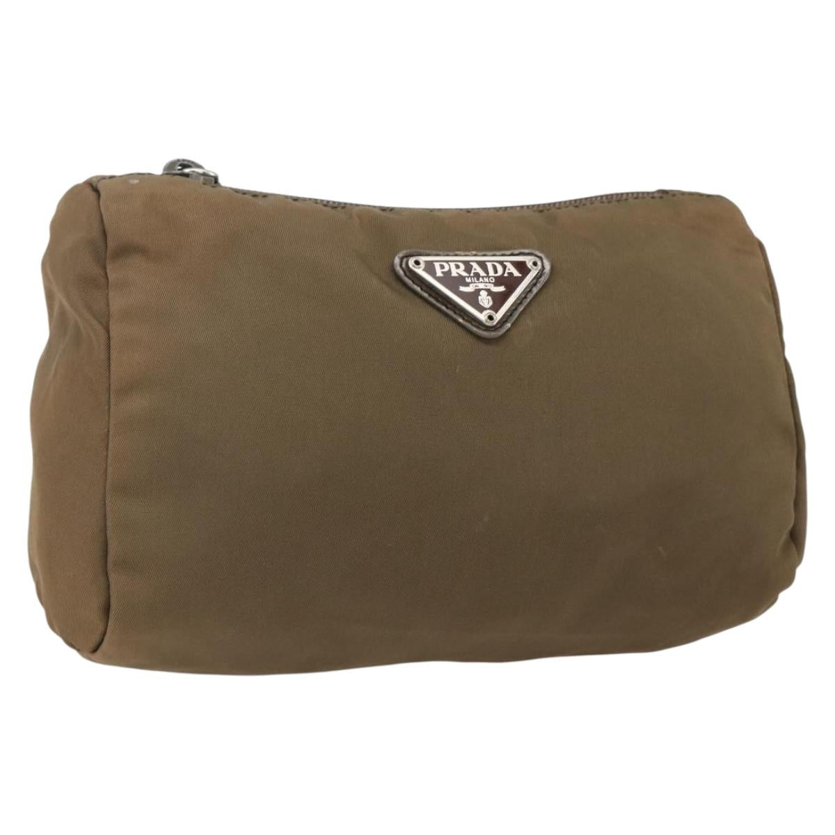 PRADA Pouch Nylon Brown Silver Auth bs33260