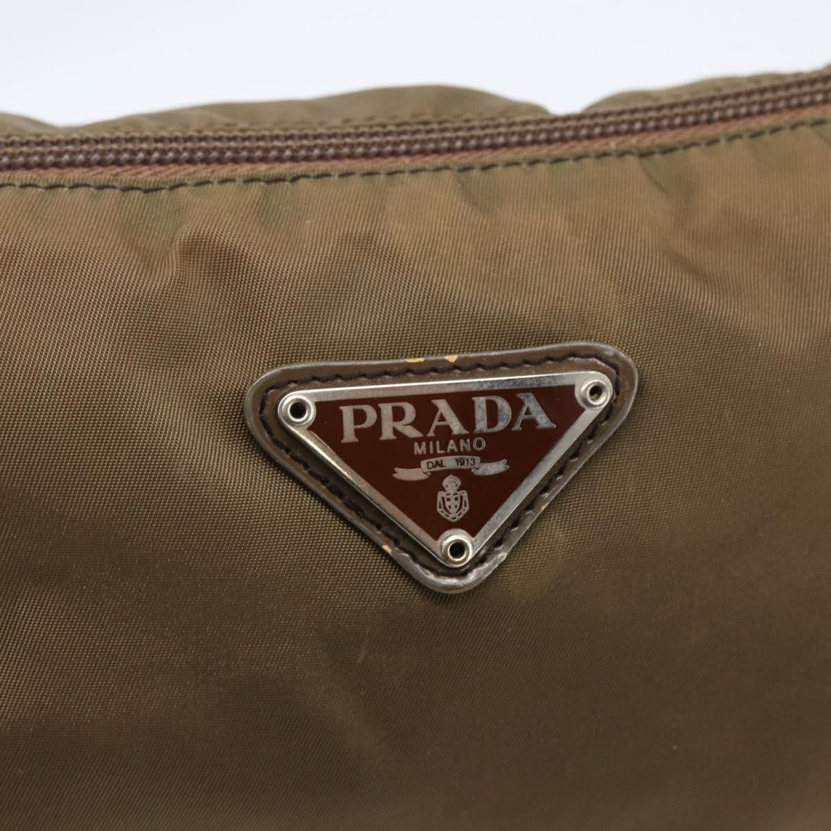 PRADA Pouch Nylon Brown Silver Auth bs33260
