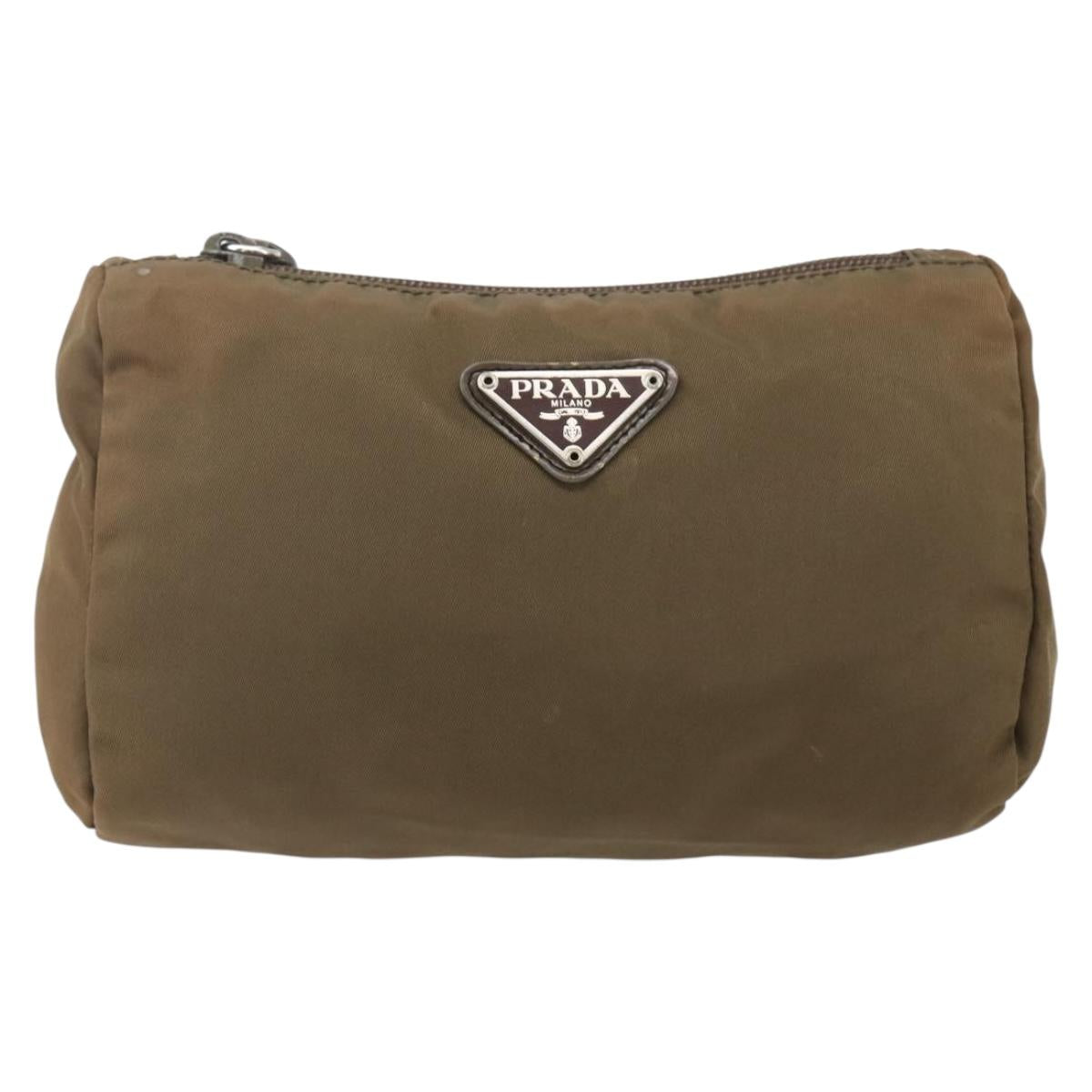 PRADA Pouch Nylon Brown Silver Auth bs33260
