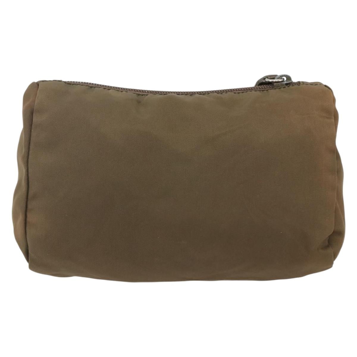 PRADA Pouch Nylon Brown Silver Auth bs33260
