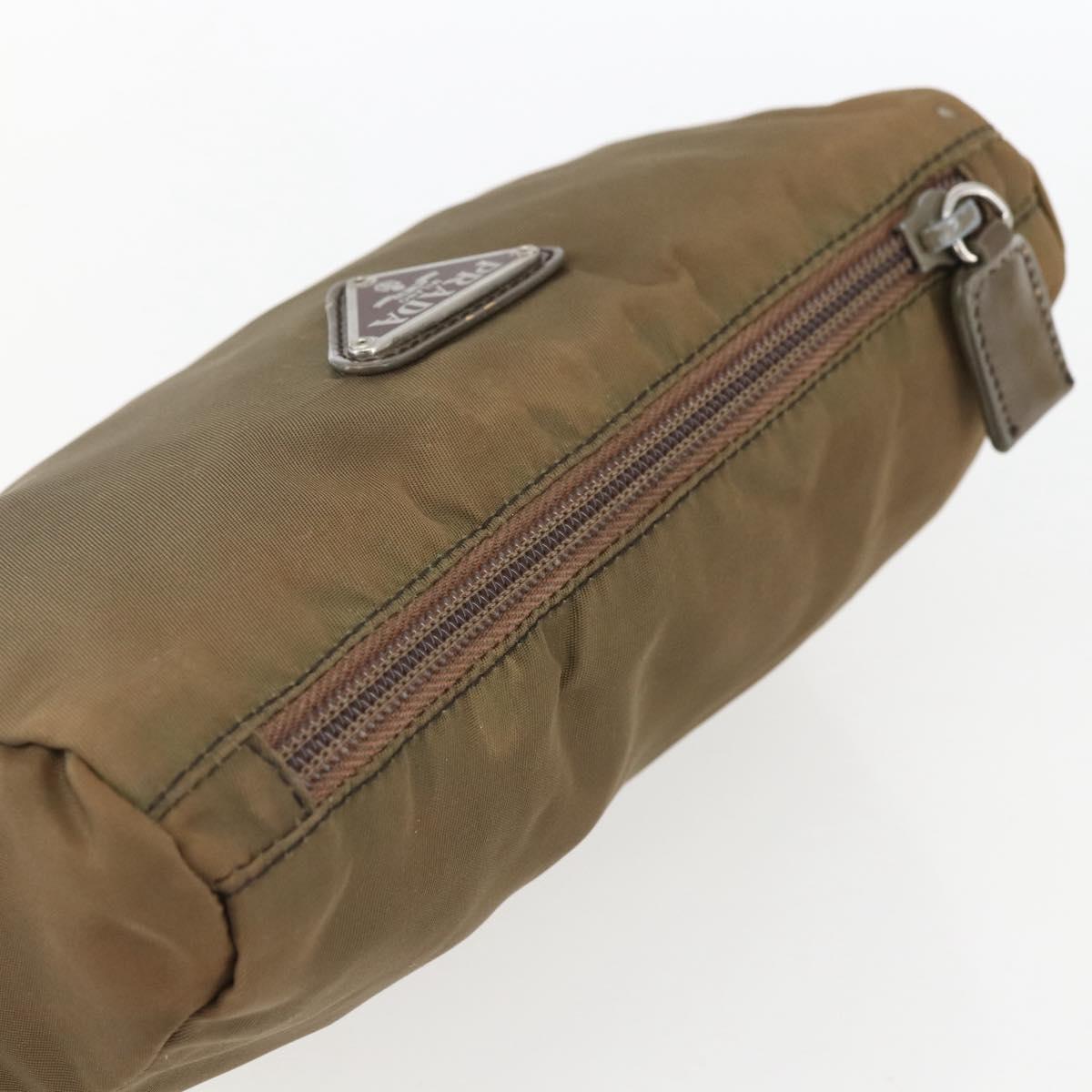 PRADA Pouch Nylon Brown Silver Auth bs33260