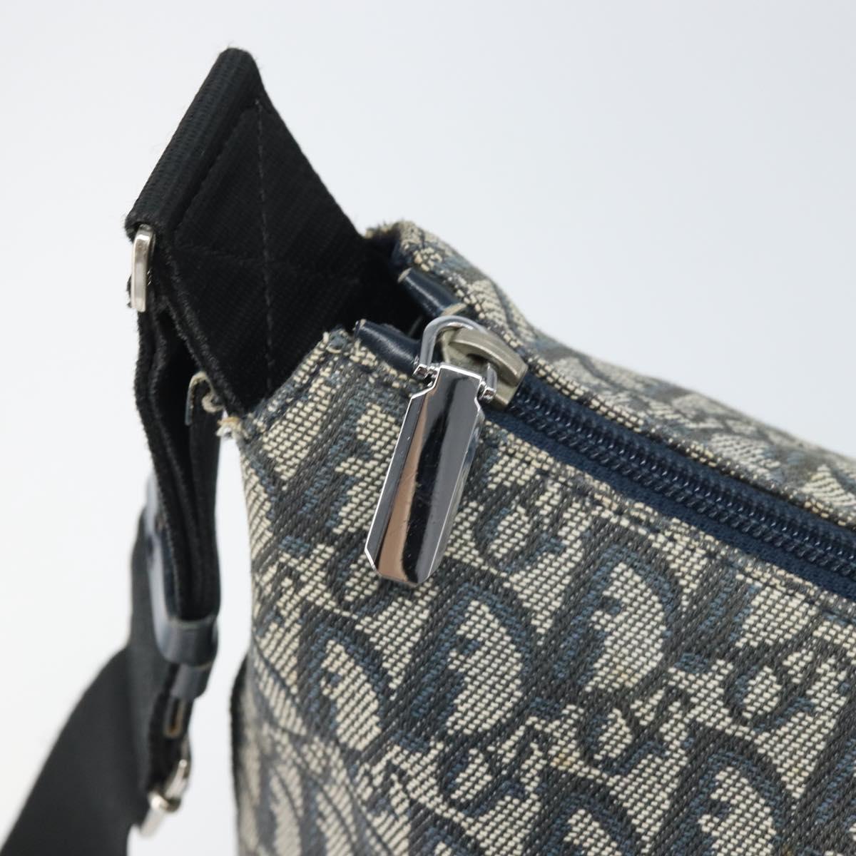 Christian Dior Trotter Canvas Shoulder Bag Navy Silver Auth bs33269