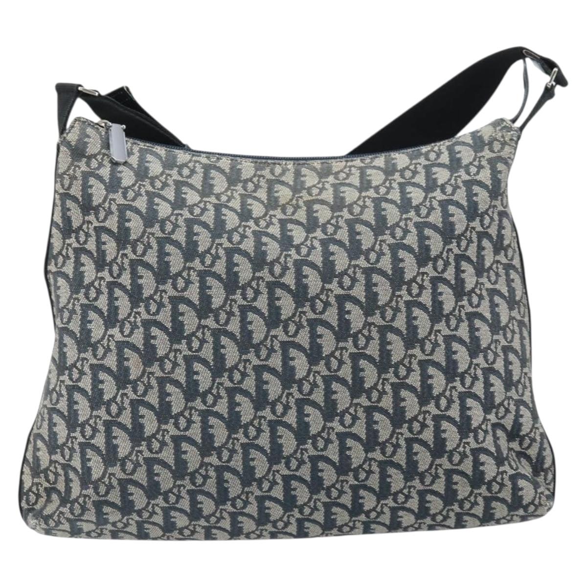 Christian Dior Trotter Canvas Shoulder Bag Navy Silver Auth bs33269