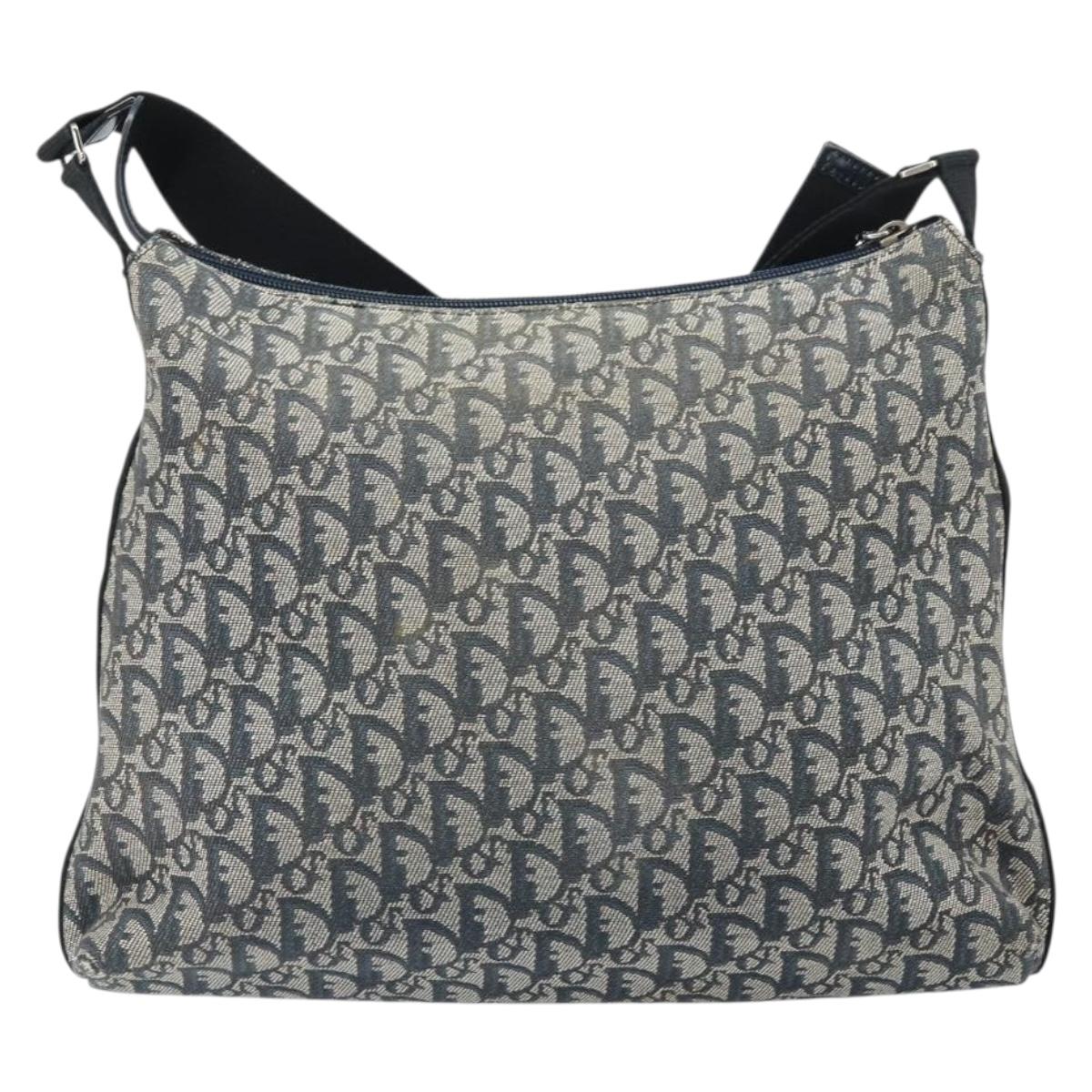 Christian Dior Trotter Canvas Shoulder Bag Navy Silver Auth bs33269
