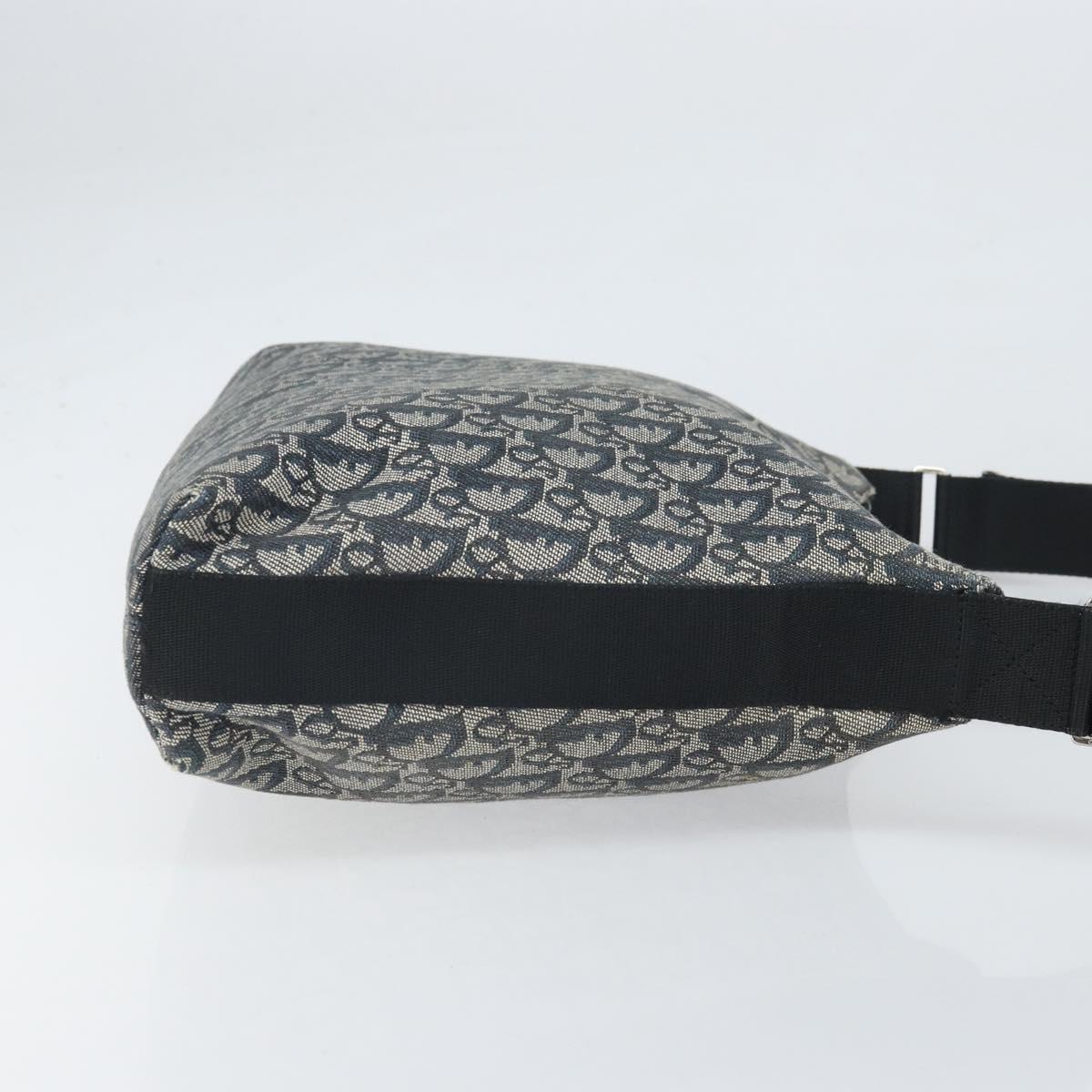 Christian Dior Trotter Canvas Shoulder Bag Navy Silver Auth bs33269