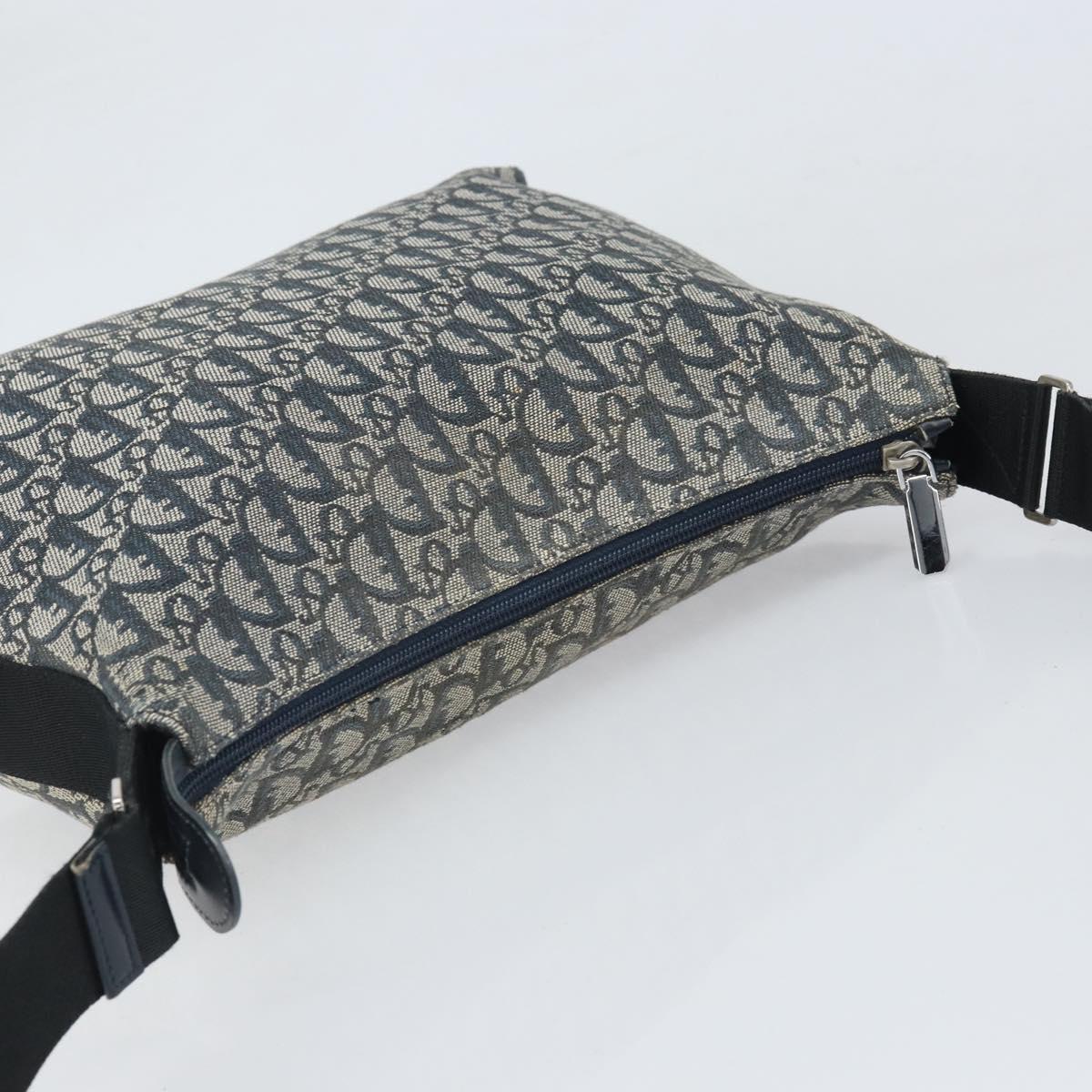 Christian Dior Trotter Canvas Shoulder Bag Navy Silver Auth bs33269