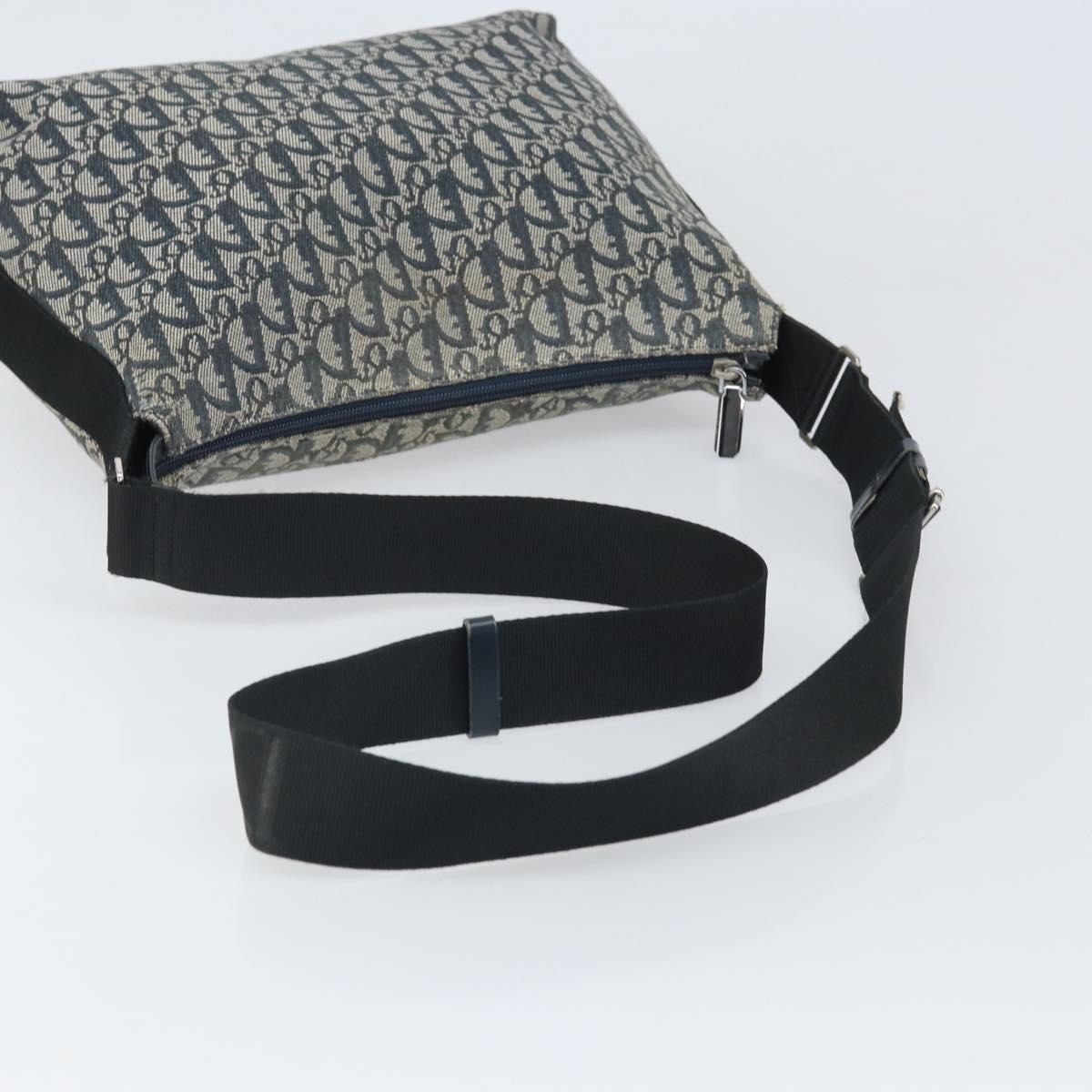 Christian Dior Trotter Canvas Shoulder Bag Navy Silver Auth bs33269