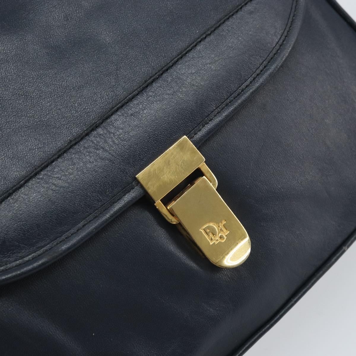 Christian Dior Shoulder Bag Leather Navy Gold Auth bs33272