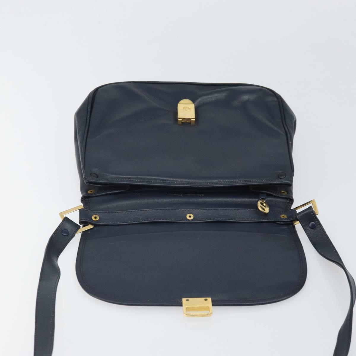 Christian Dior Shoulder Bag Leather Navy Gold Auth bs33272