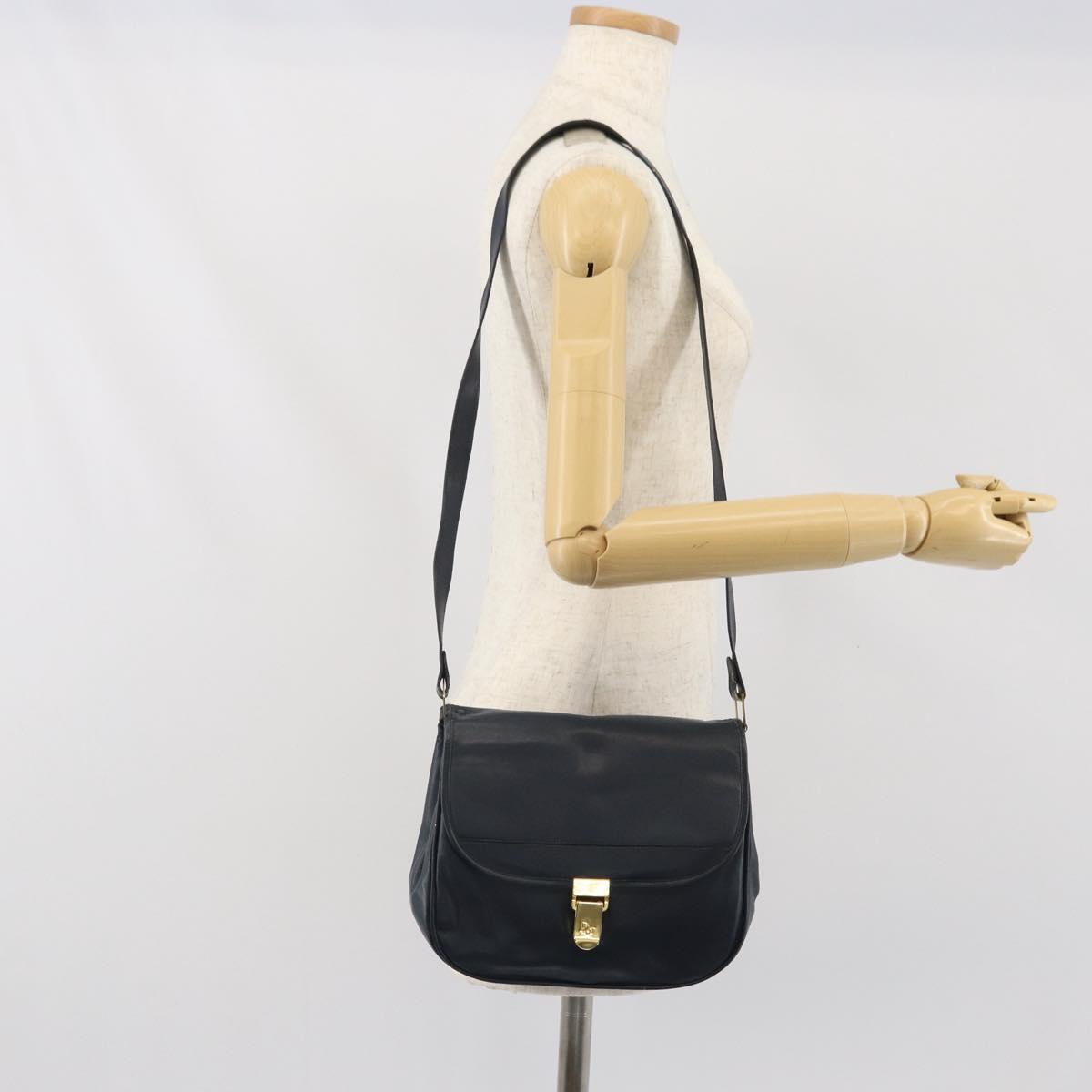 Christian Dior Shoulder Bag Leather Navy Gold Auth bs33272