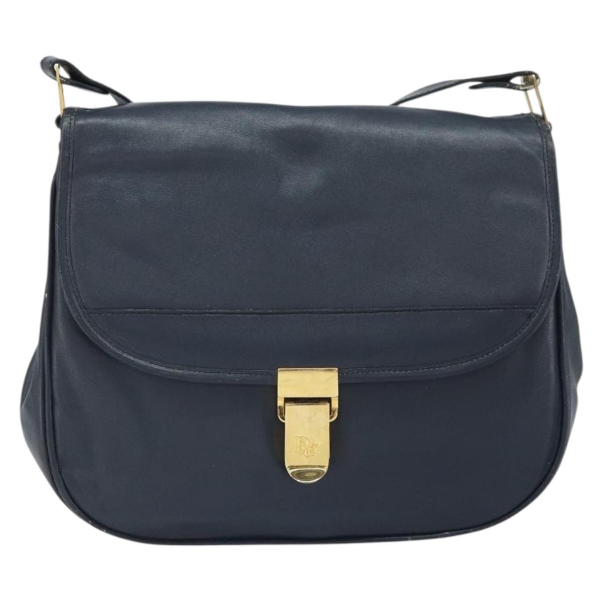 Christian Dior Shoulder Bag Leather Navy Gold Auth bs33272
