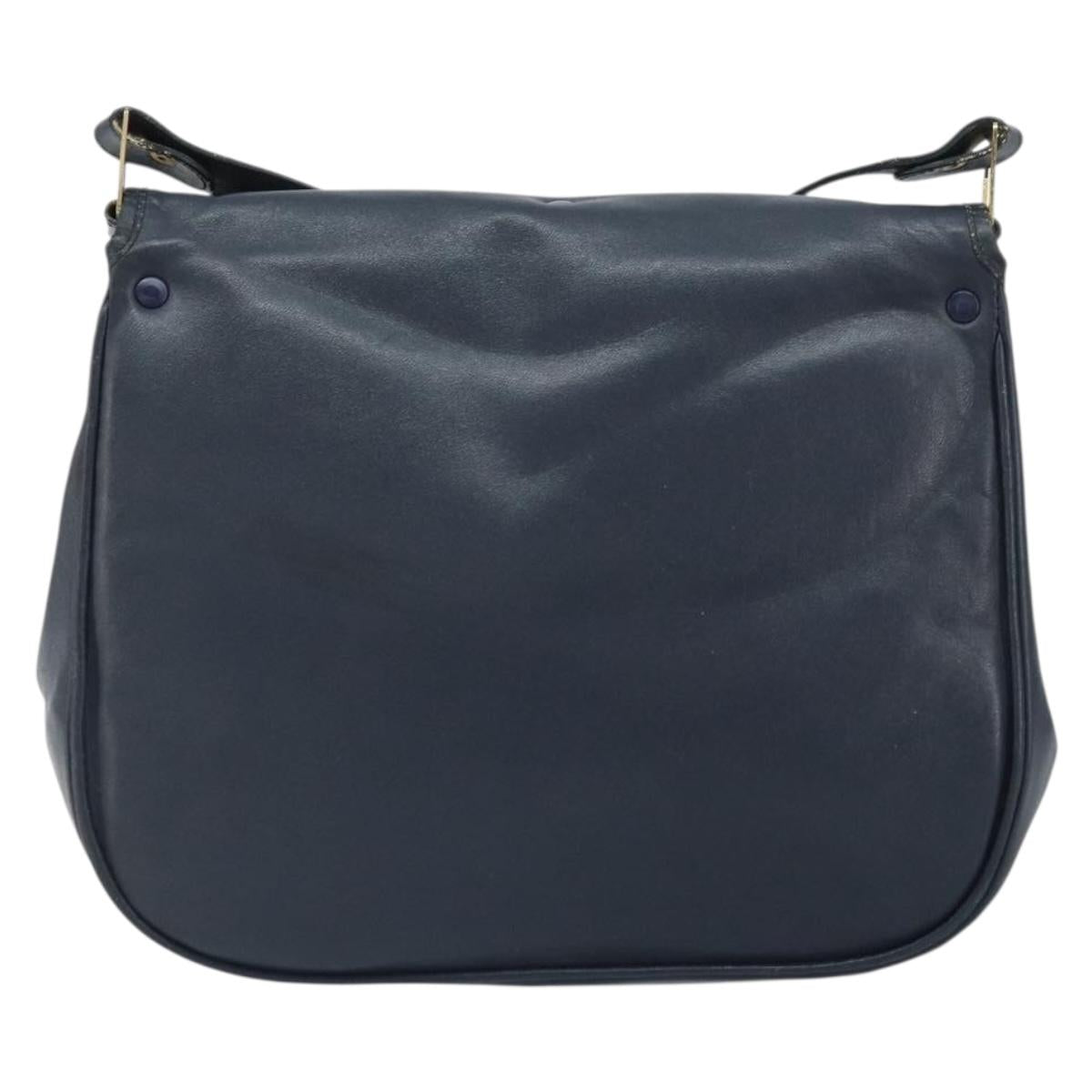 Christian Dior Shoulder Bag Leather Navy Gold Auth bs33272